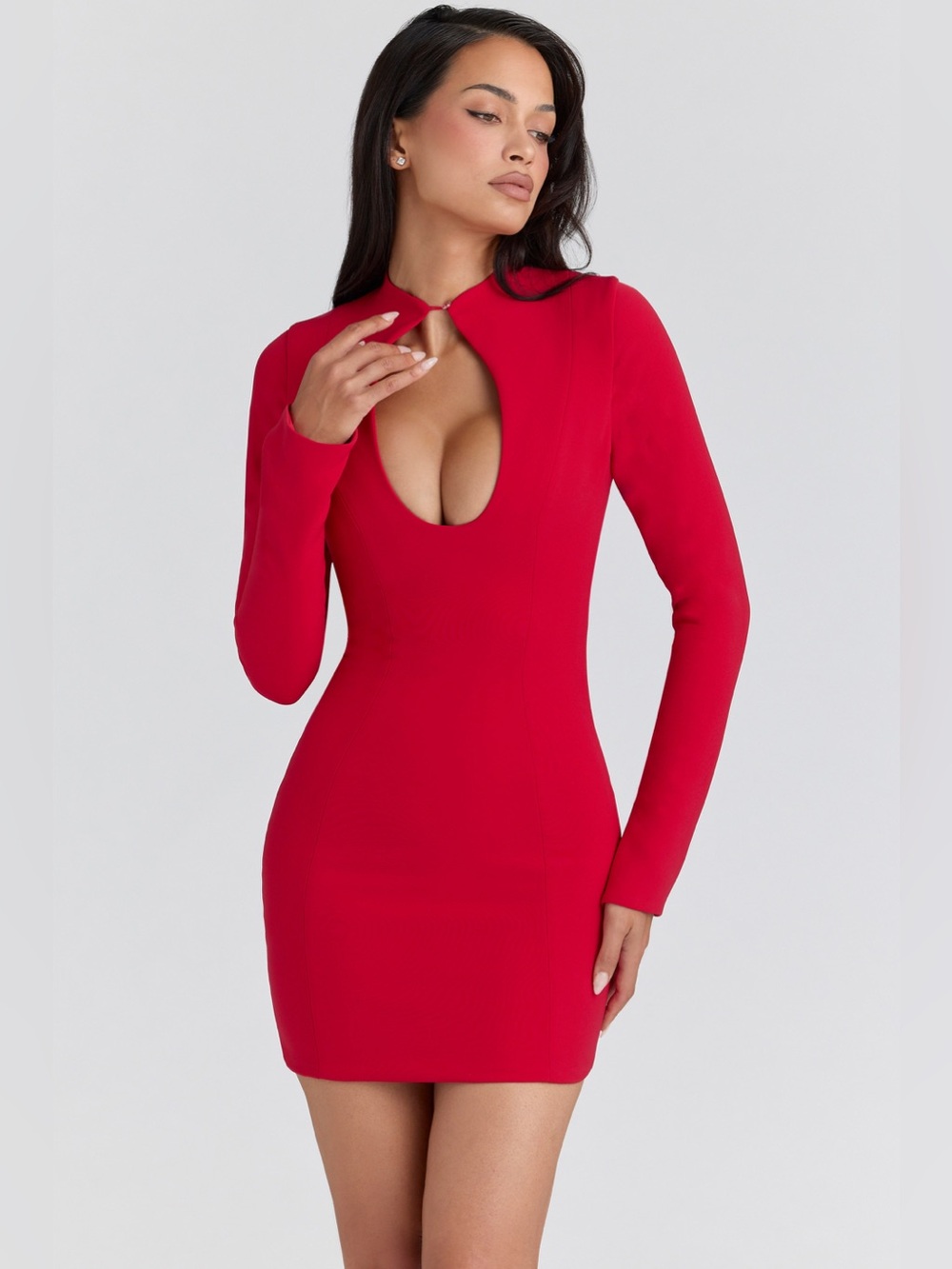 HOUSE‎ OF CB 'Lotus' Red Crepe Keyhole Silhouette MiniDress/Size S nwot